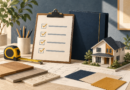 Illustrated contractor-verification checklist beside a house model and renovation materials.