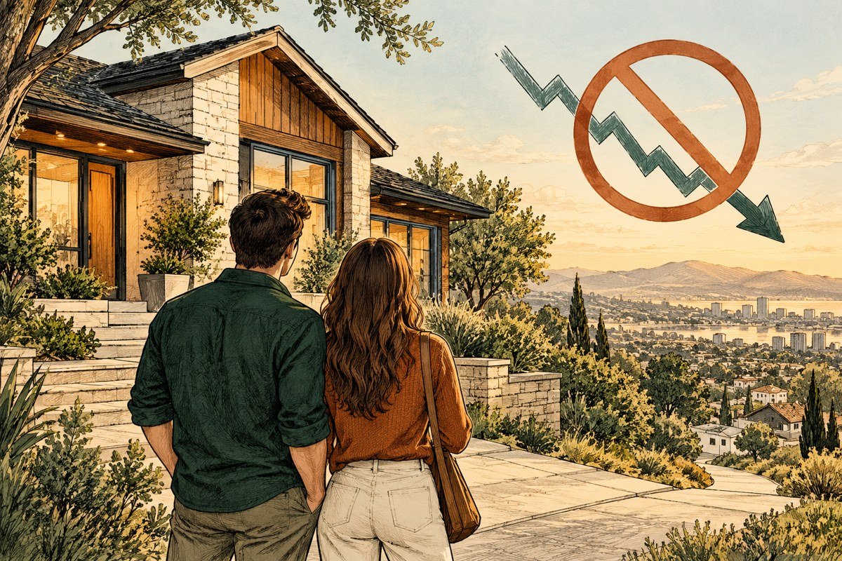 Architectural editorial illustration: Plan a Home Purchase Without Depending on a Future Rate Cut.