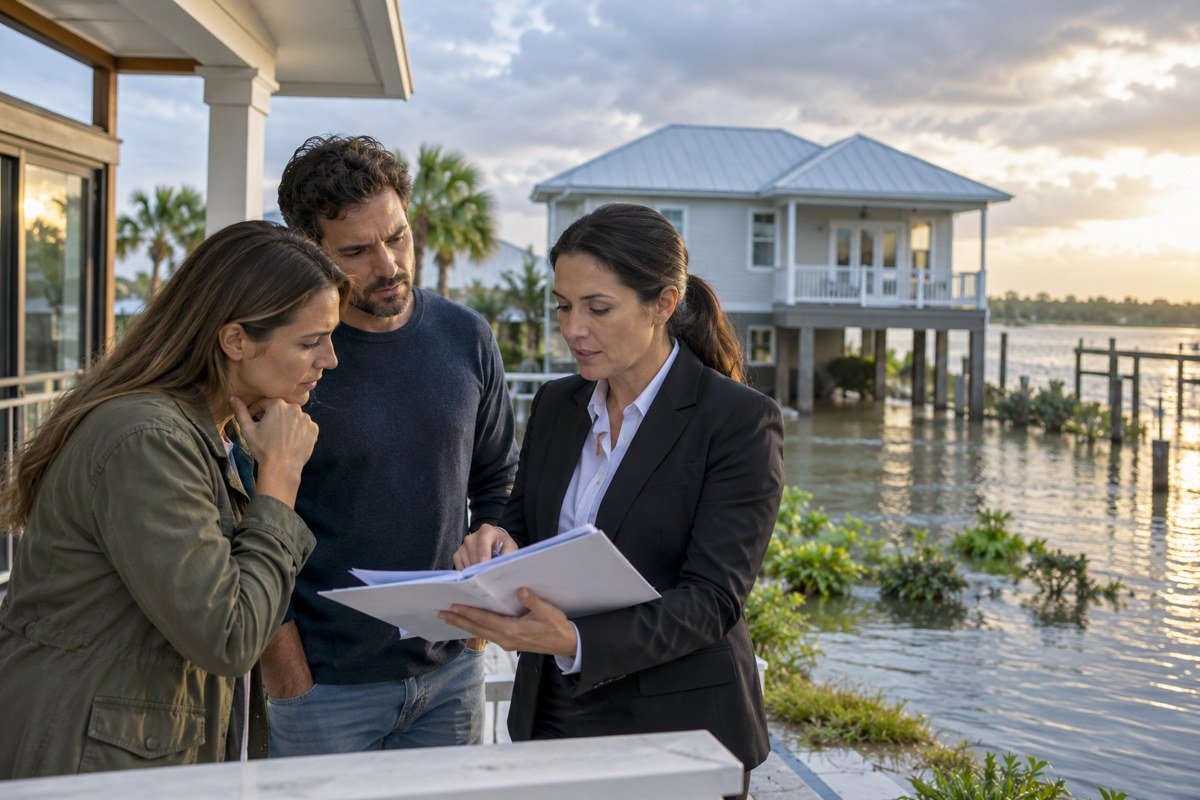 Conceptual editorial photograph: Flood Insurance Before Closing: Verify Coverage, Timing and Program Status.