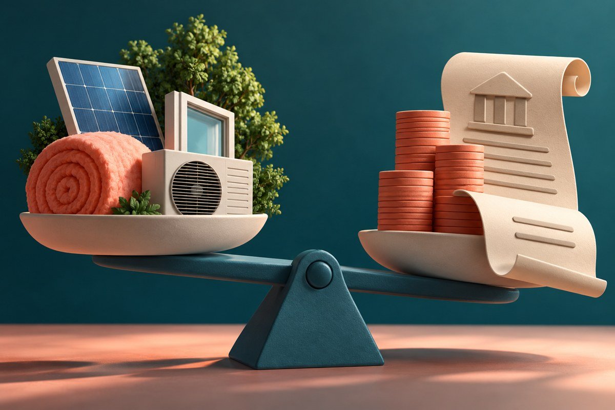 3D editorial graphic: Energy-Upgrades and PACE Financing: Calculate the Assessment Before Assuming Savings.